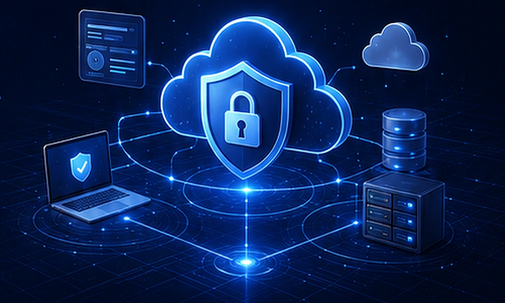 Cloud security shield protecting cloud workloads