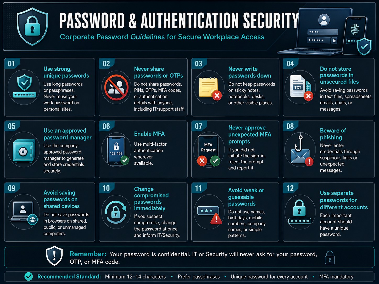 12point black bg theme version of Password Usage & Authentication Security Guidelines