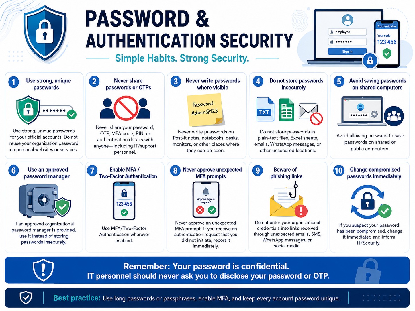 10 point White background blue ribbon version of Password Usage & Authentication Security Guidelines